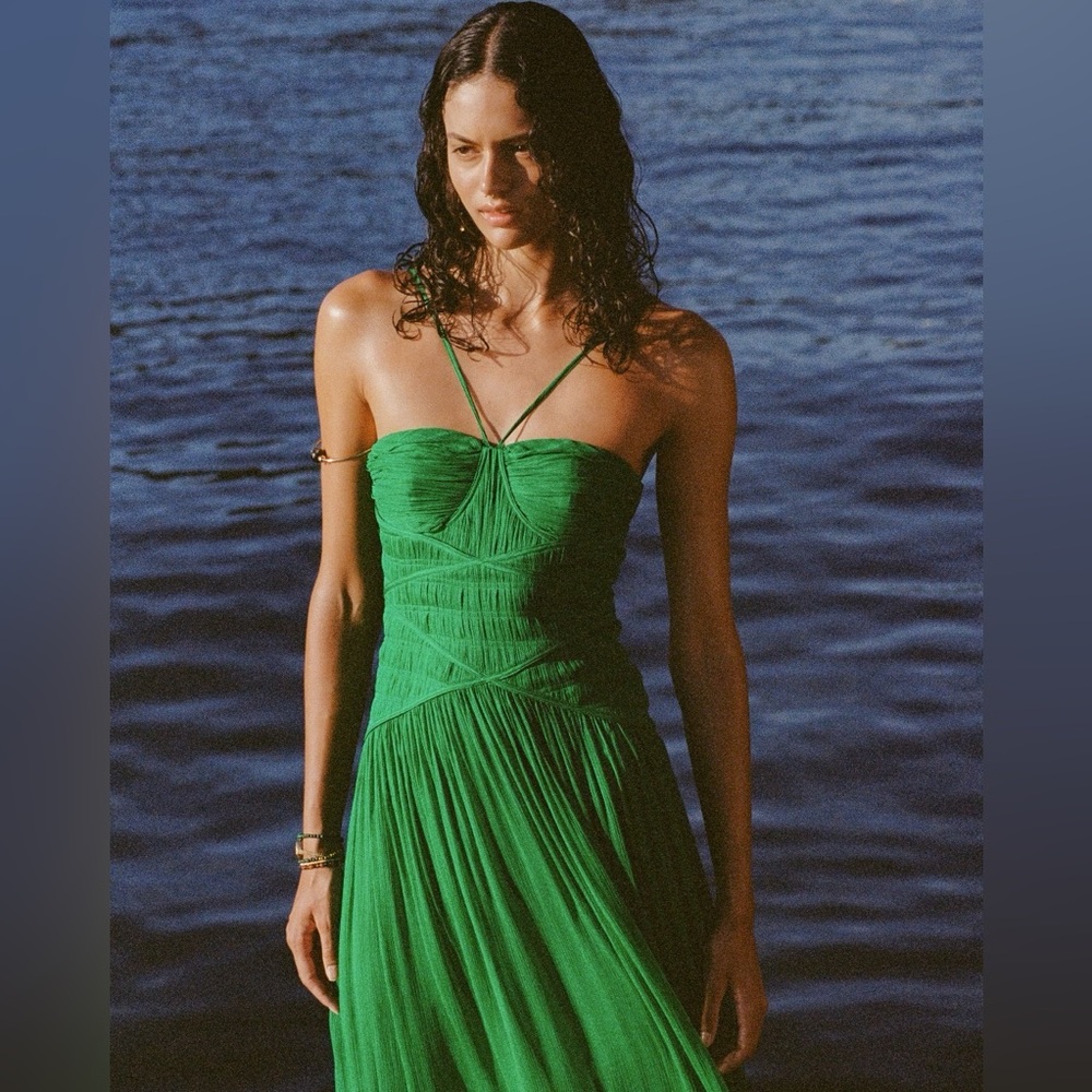 SHONA JOY Malina Ruched Bodice Midi Dress - Tree Green